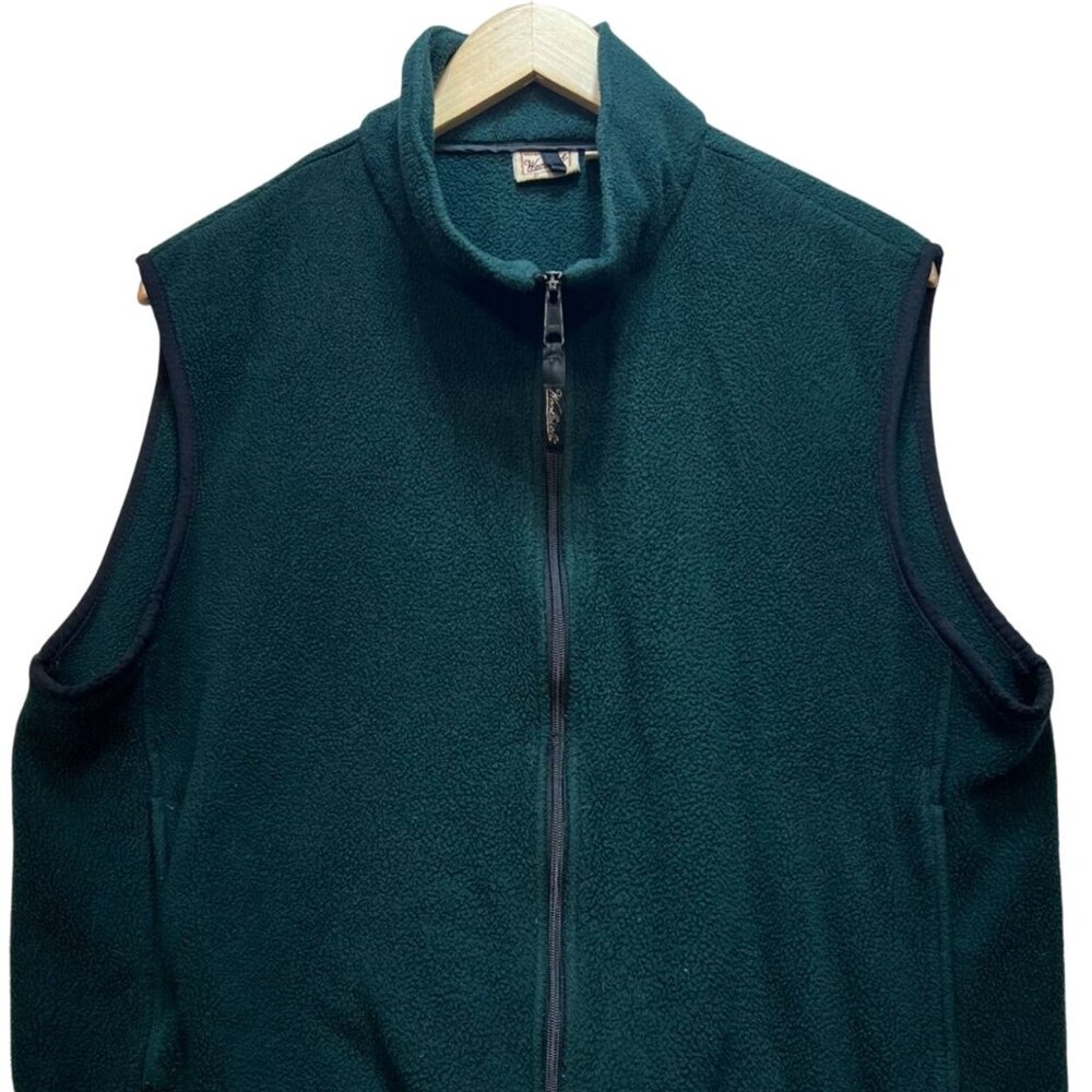 Woolrich Men's Fleece Cardigan Vest Full Zip Size L Green Outdoorwear Sleeveless